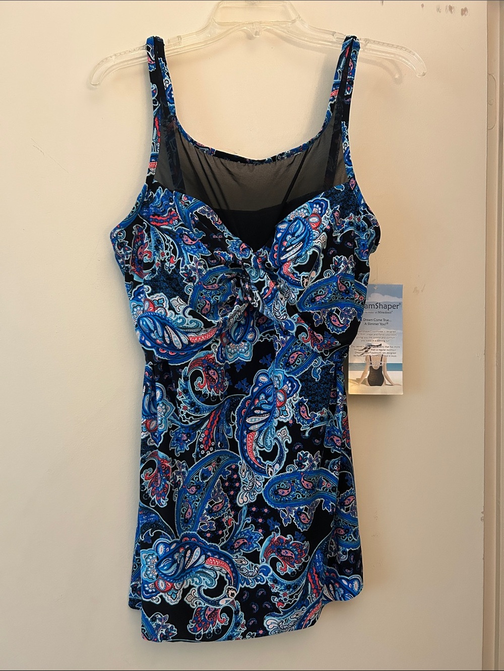 Blue Paisley Tankini Top with Built-In Bra